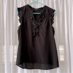 Theory 100% Silk Black Ruffled Sleeveless Top